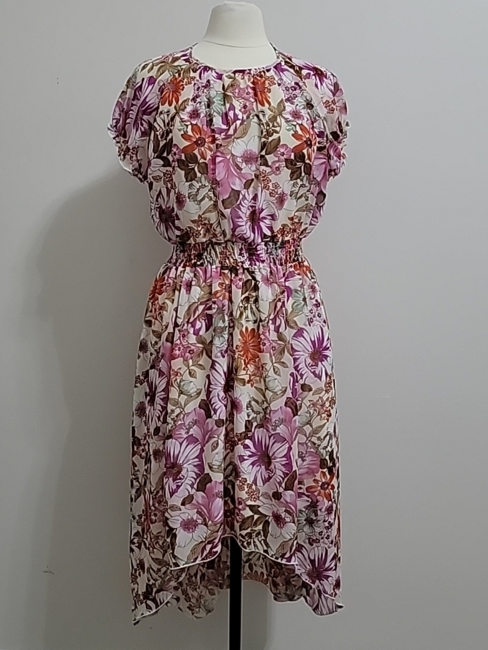 Stella & Julie Womens Multicolor Floral Short Sleeve Hi Low Flare Dress 14W EUC